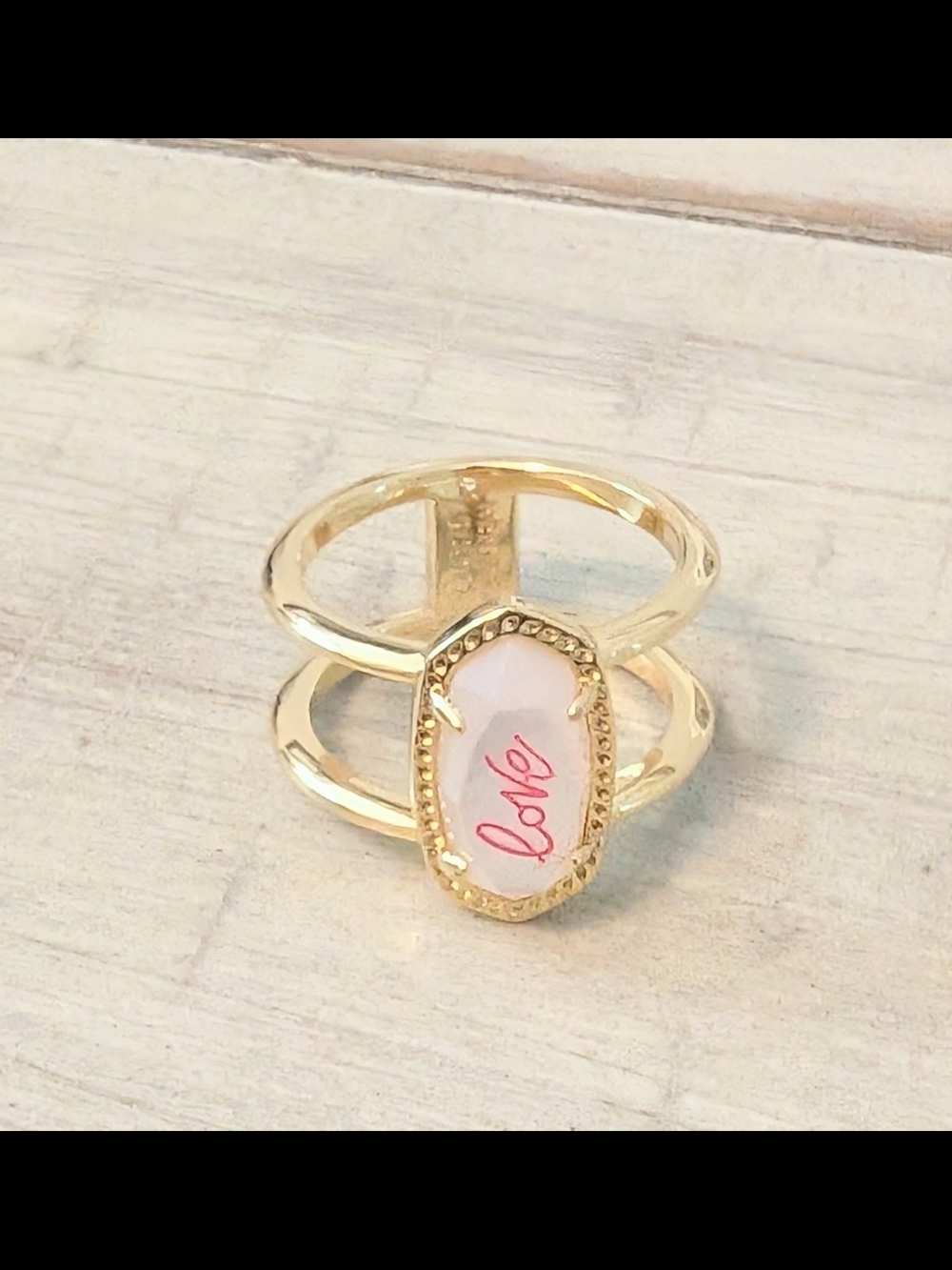 Kendra Scott Elyse Double Band Love Ring Gold And Mother Of Pearl Size 8